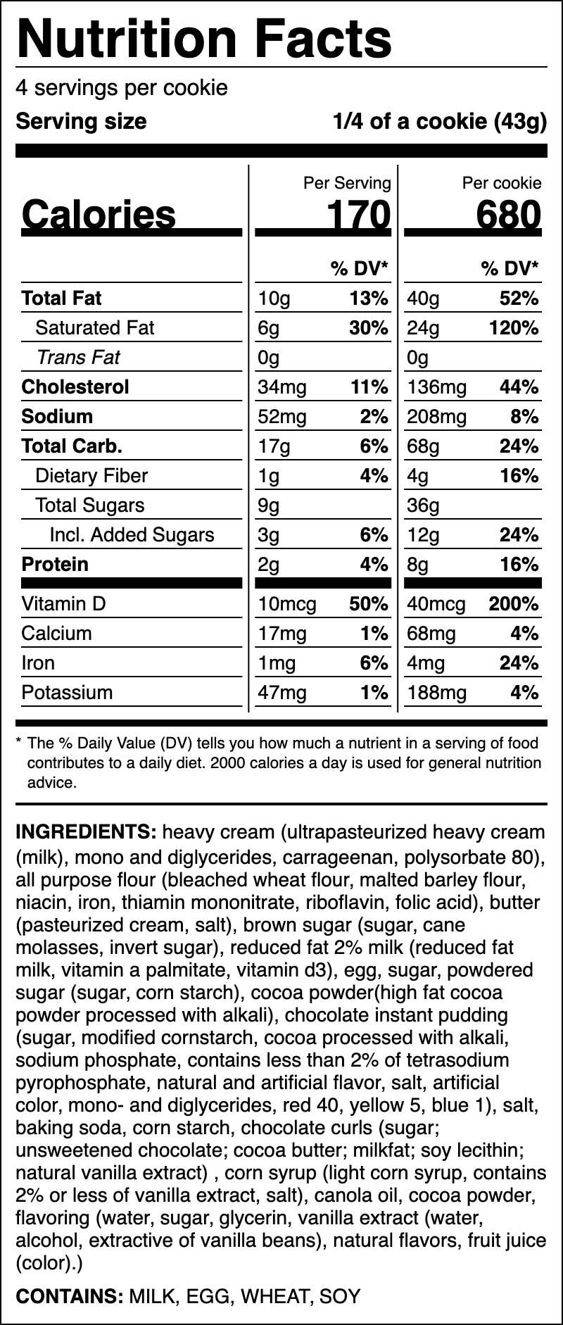 Nutrition label for French Silk Pie Cookie