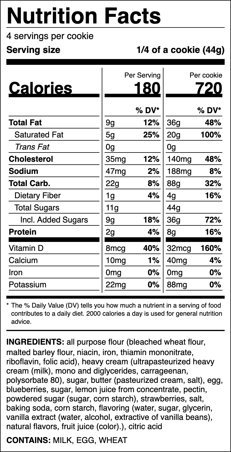 Nutrition label for Berries & Cream