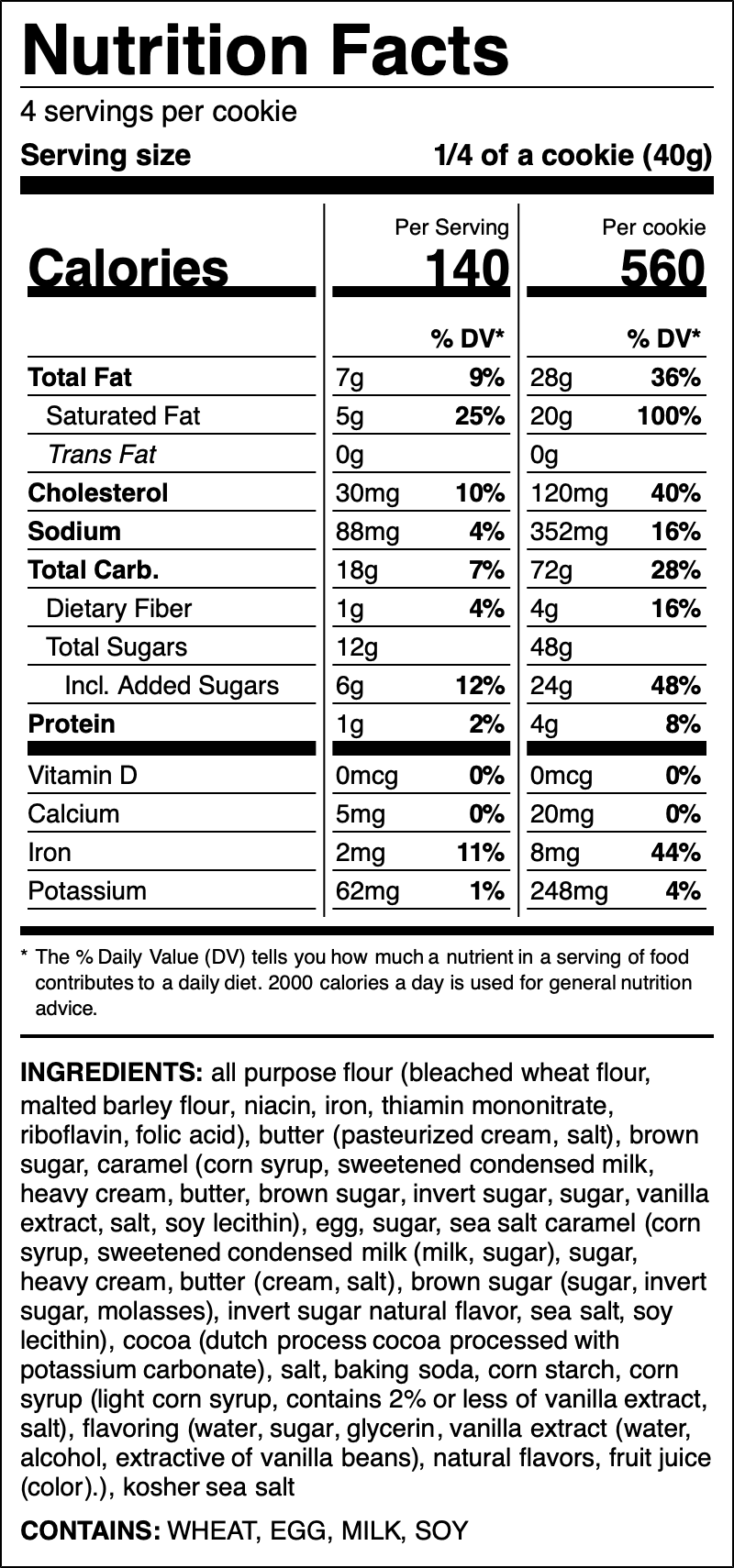 Nutrition label for Chocolate Caramel