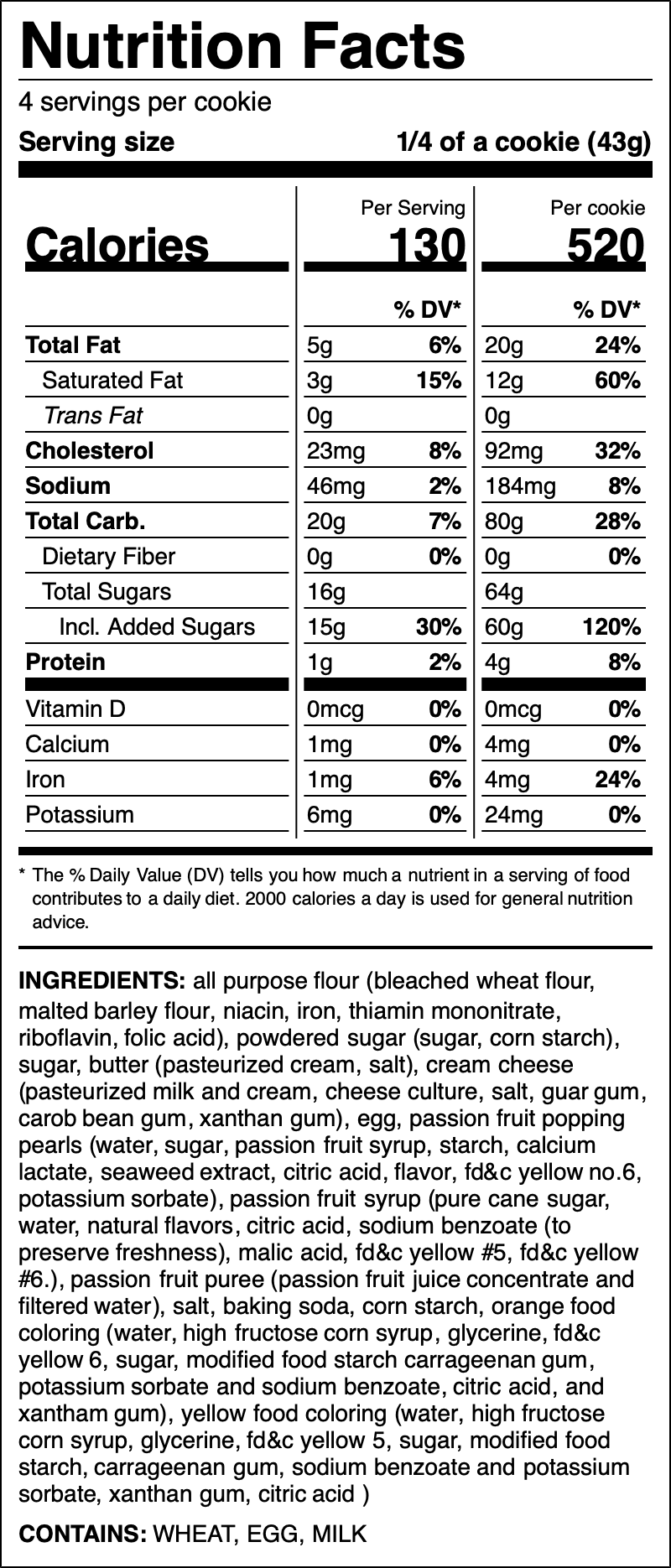 Nutrition label for Passion Fruit