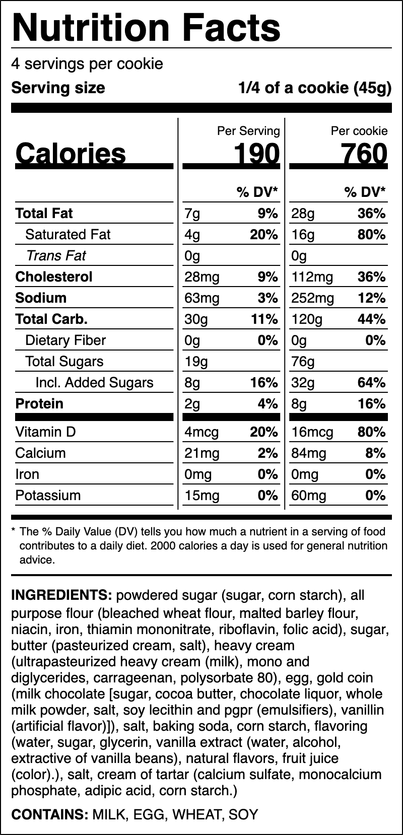 Nutrition label for Sugar (Gold Coin)