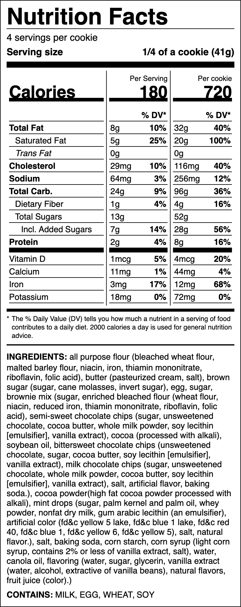 Nutrition label for Mint Brownie Batter