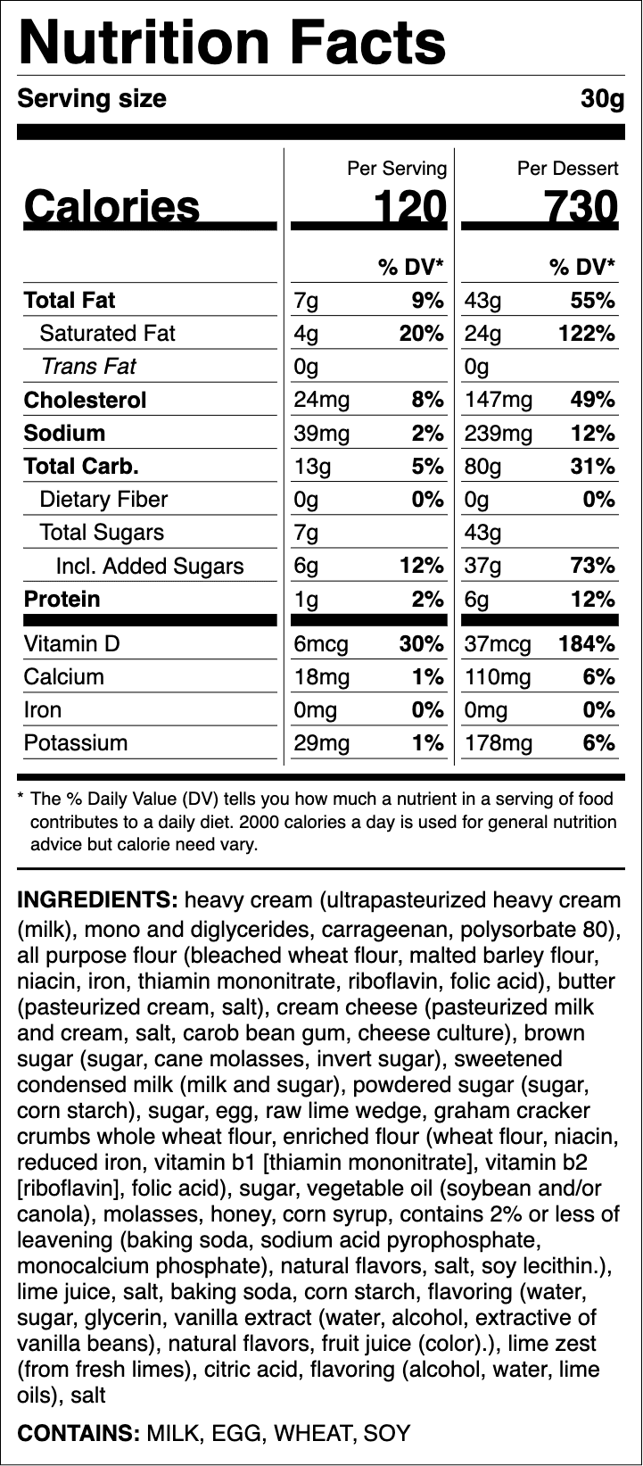 Nutrition label for Key Lime Pie Cookie