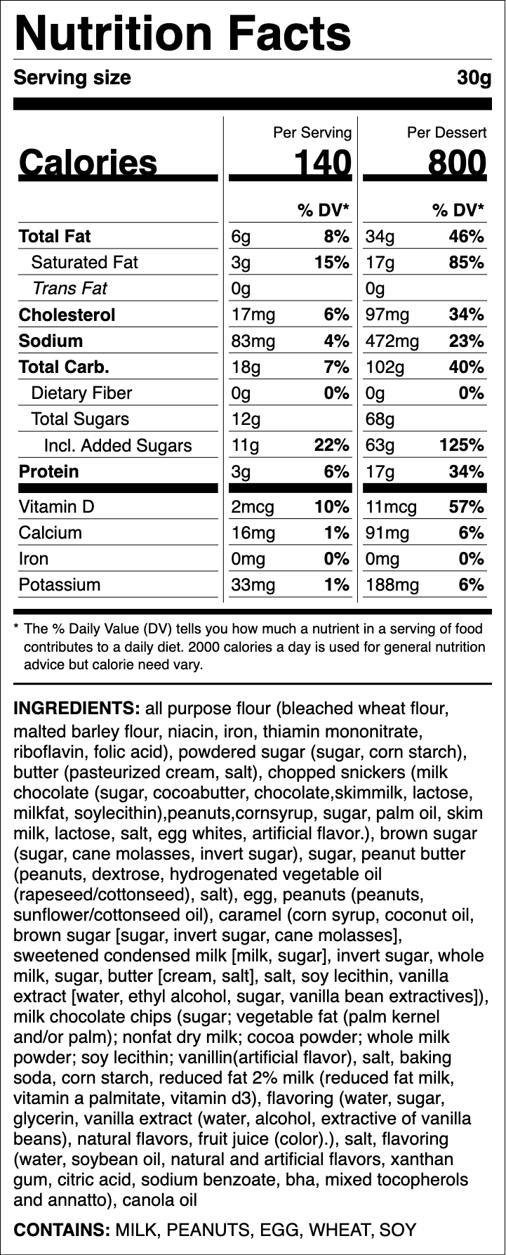 Nutrition label for Peanut Butter ft. SNICKERS