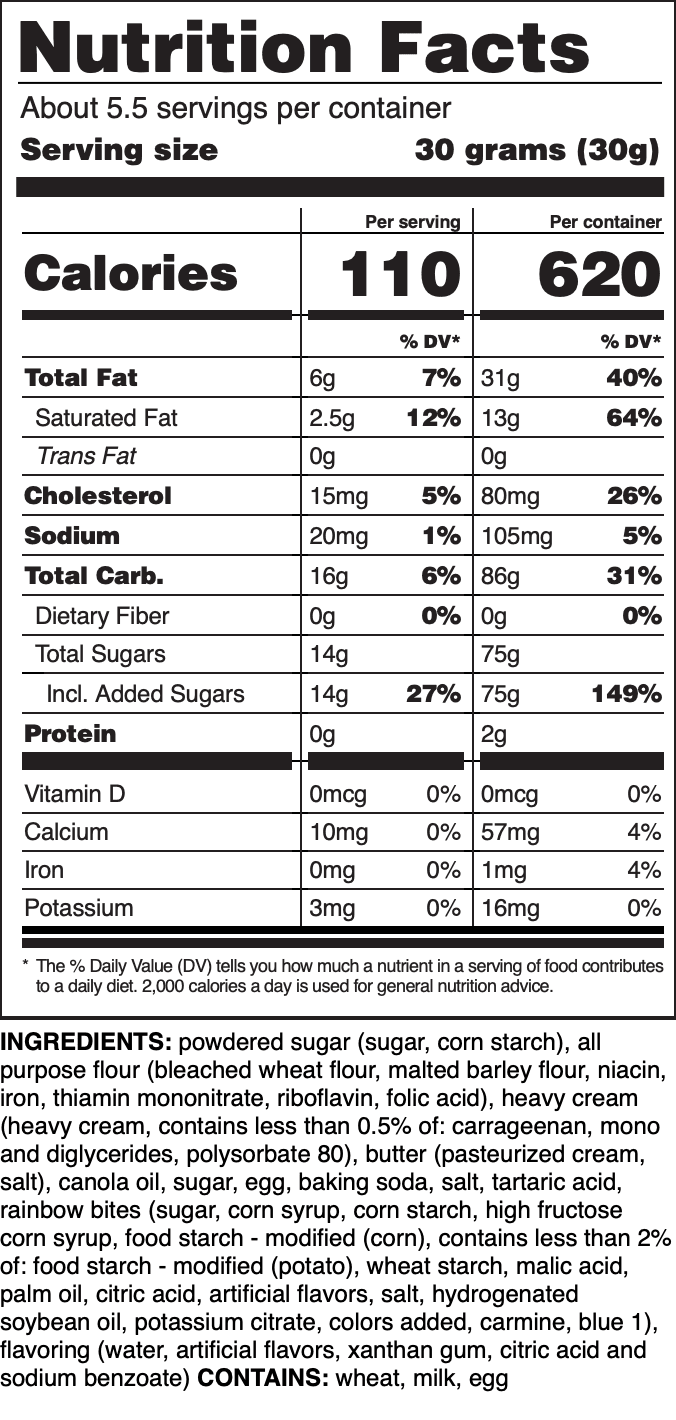 Nutrition label for Sugar (Rainbow)