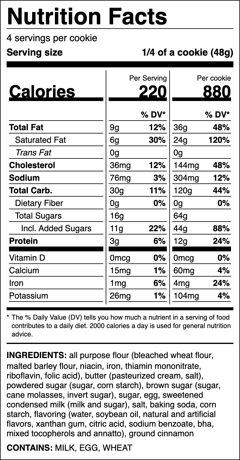 Nutrition label for Cinnamon Scone