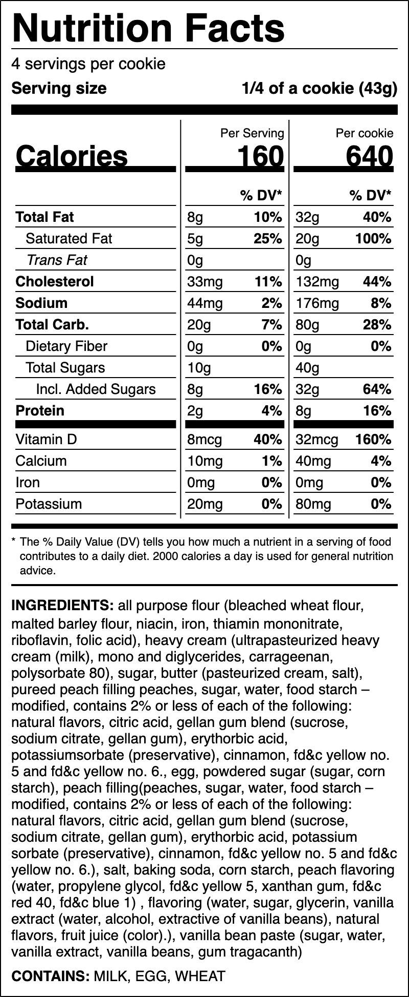 Nutrition label for Peaches & Cream