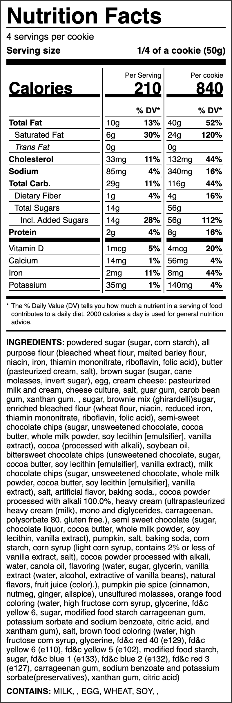 Nutrition label for Pumpkin Brownie