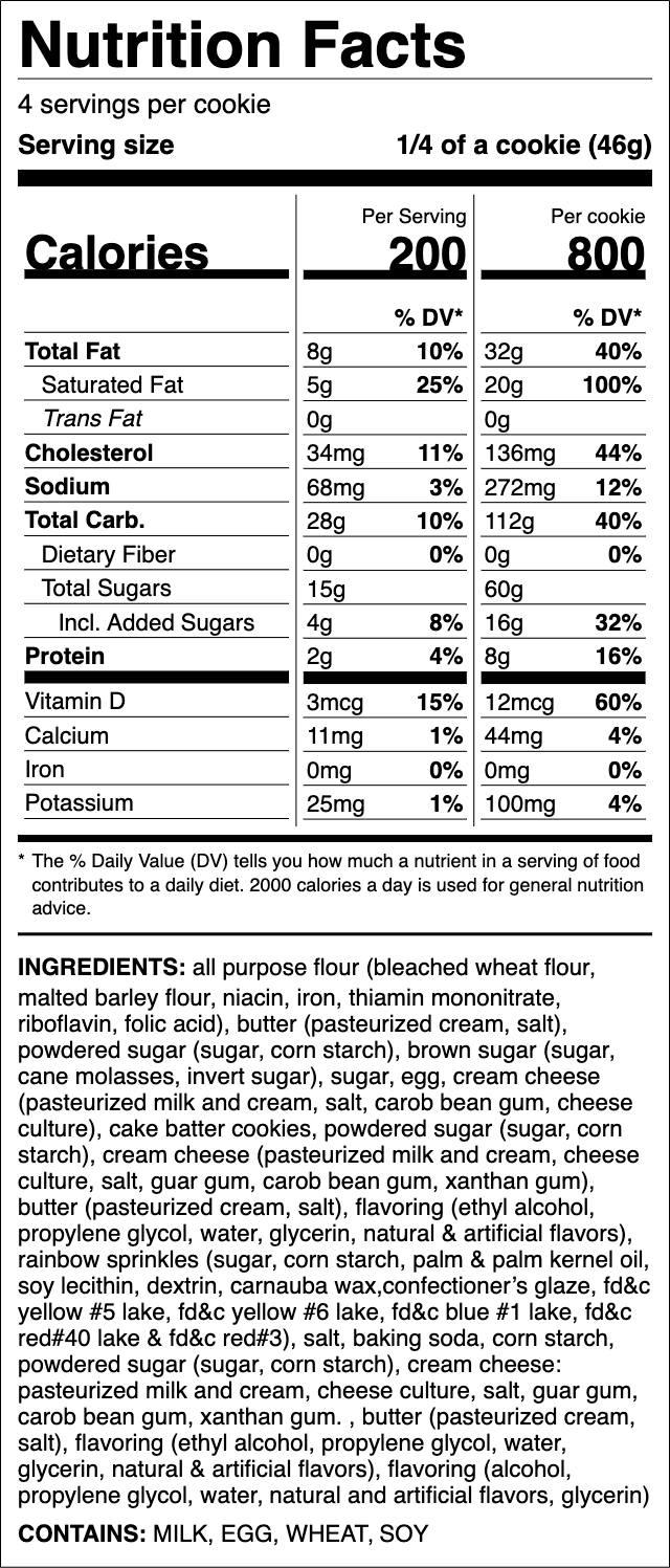 Nutrition label for Cake Batter
