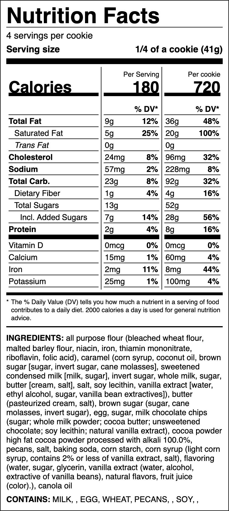 Nutrition label for Turtle