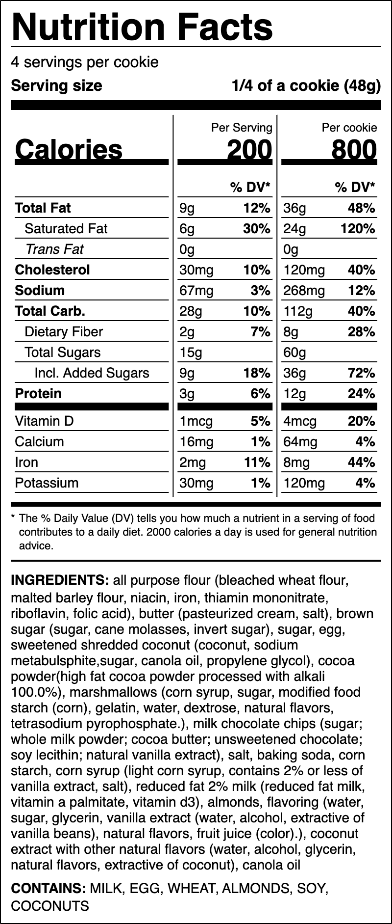 Nutrition label for Almond Coconut Fudge