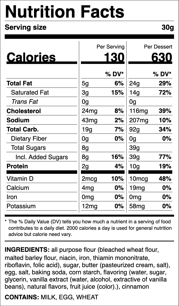Nutrition label for Snickerdoodle