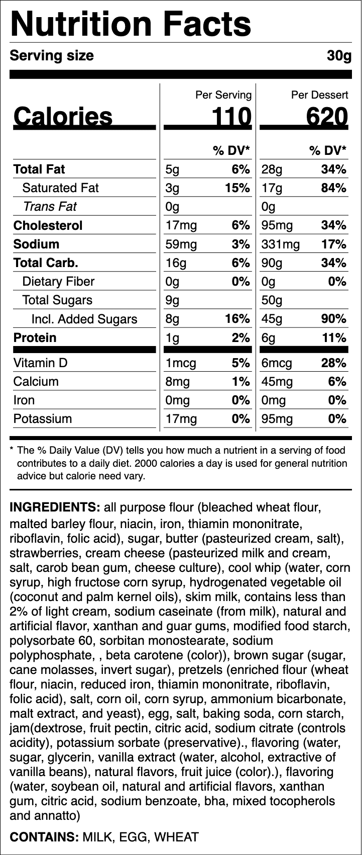 Nutrition label for Strawberry Pretzel Pie