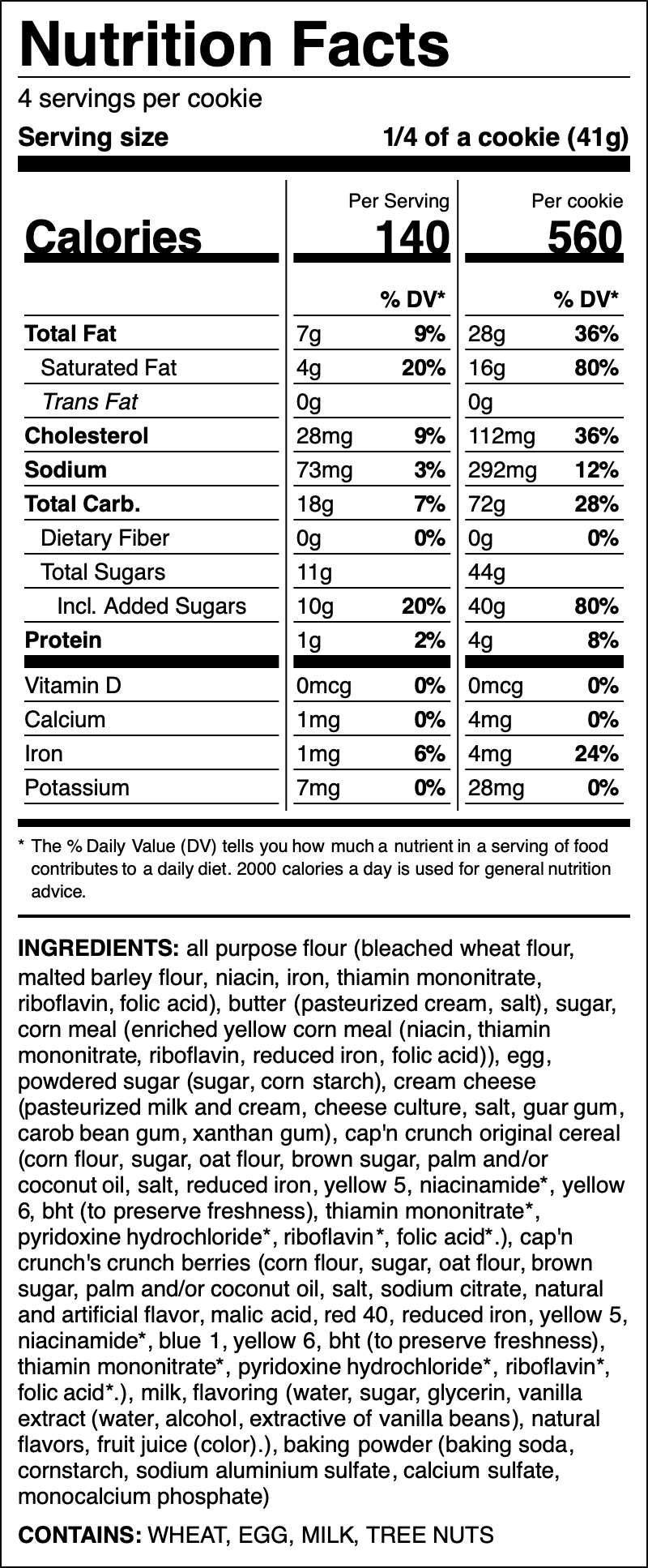 Nutrition label for Berry Crunch