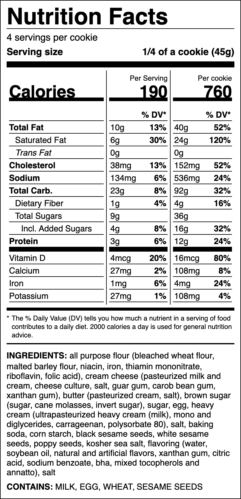 Nutrition label for Almost Everything Bagel