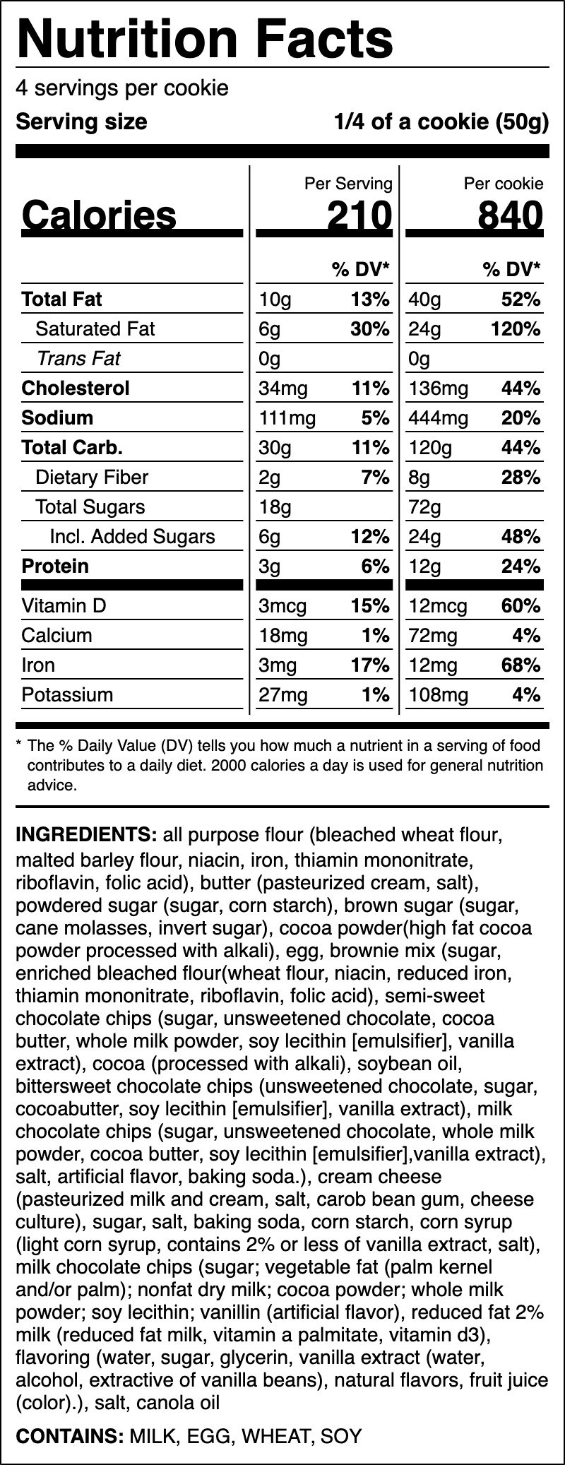 Nutrition label for Double Fudge Sandwich