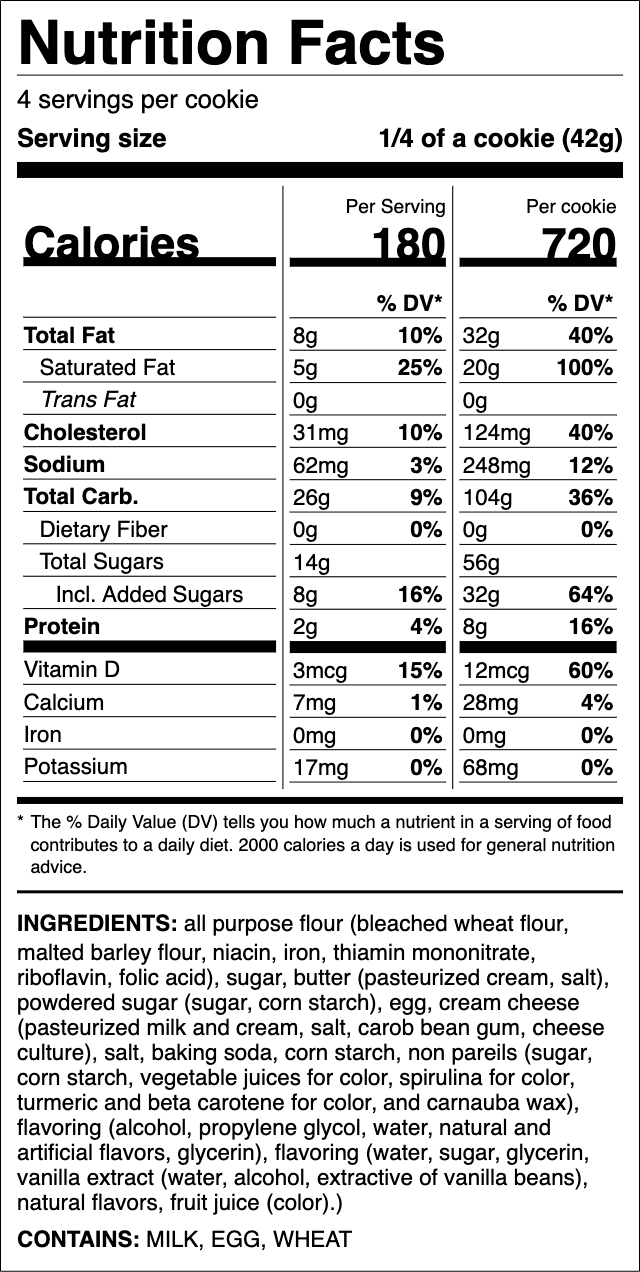 Nutrition label for Birthday Cake (Patriotic)