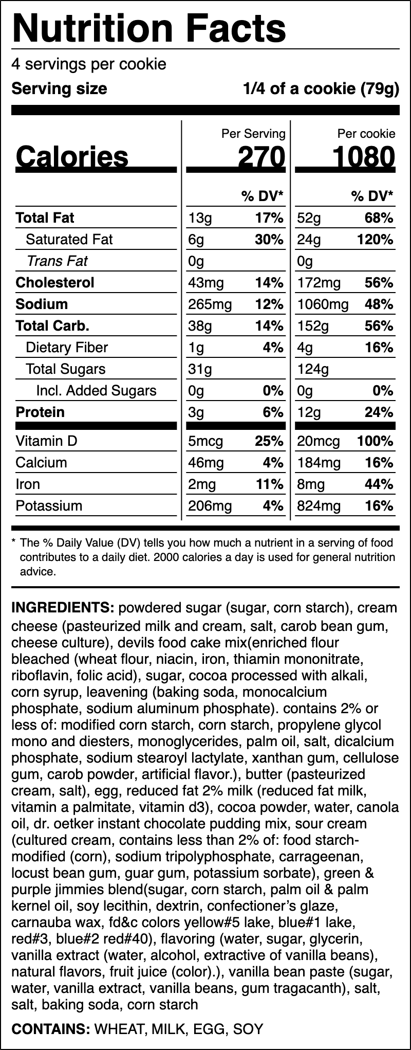 Nutrition label for The Afterlife Cake