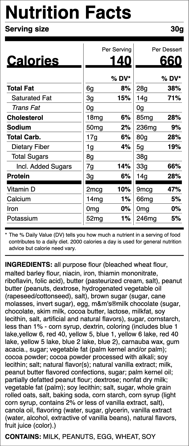 Nutrition label for Monster ft. M&M'S Candies