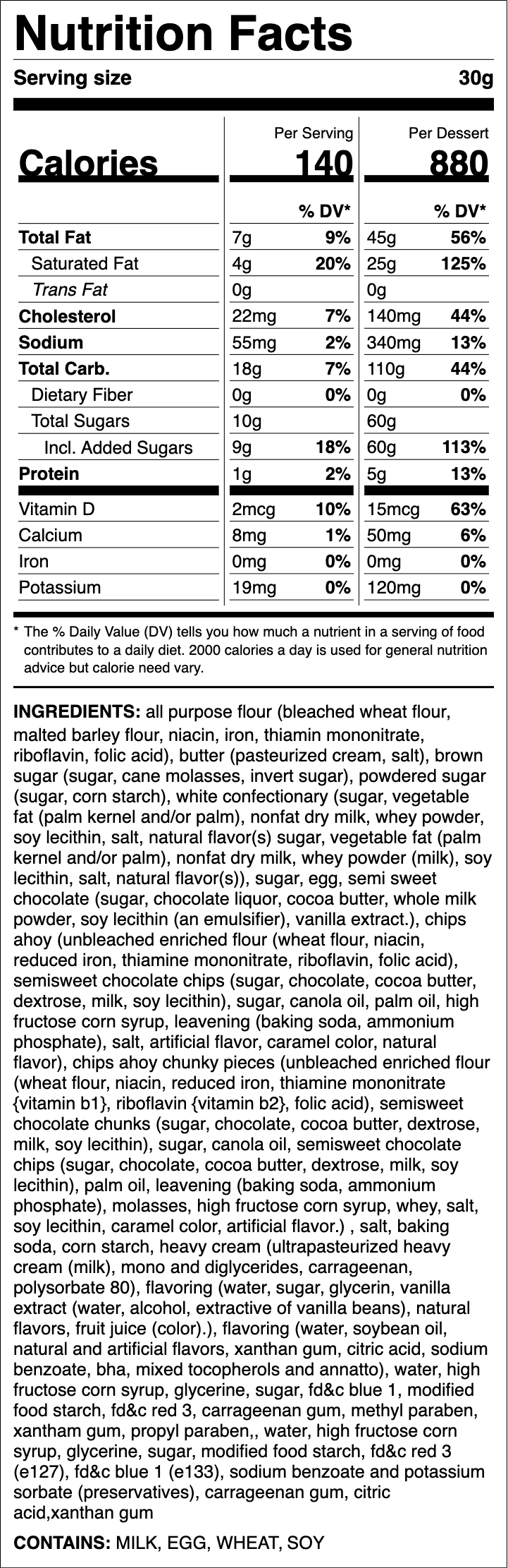 Nutrition label for Blue Monster ft. CHIPS AHOY!