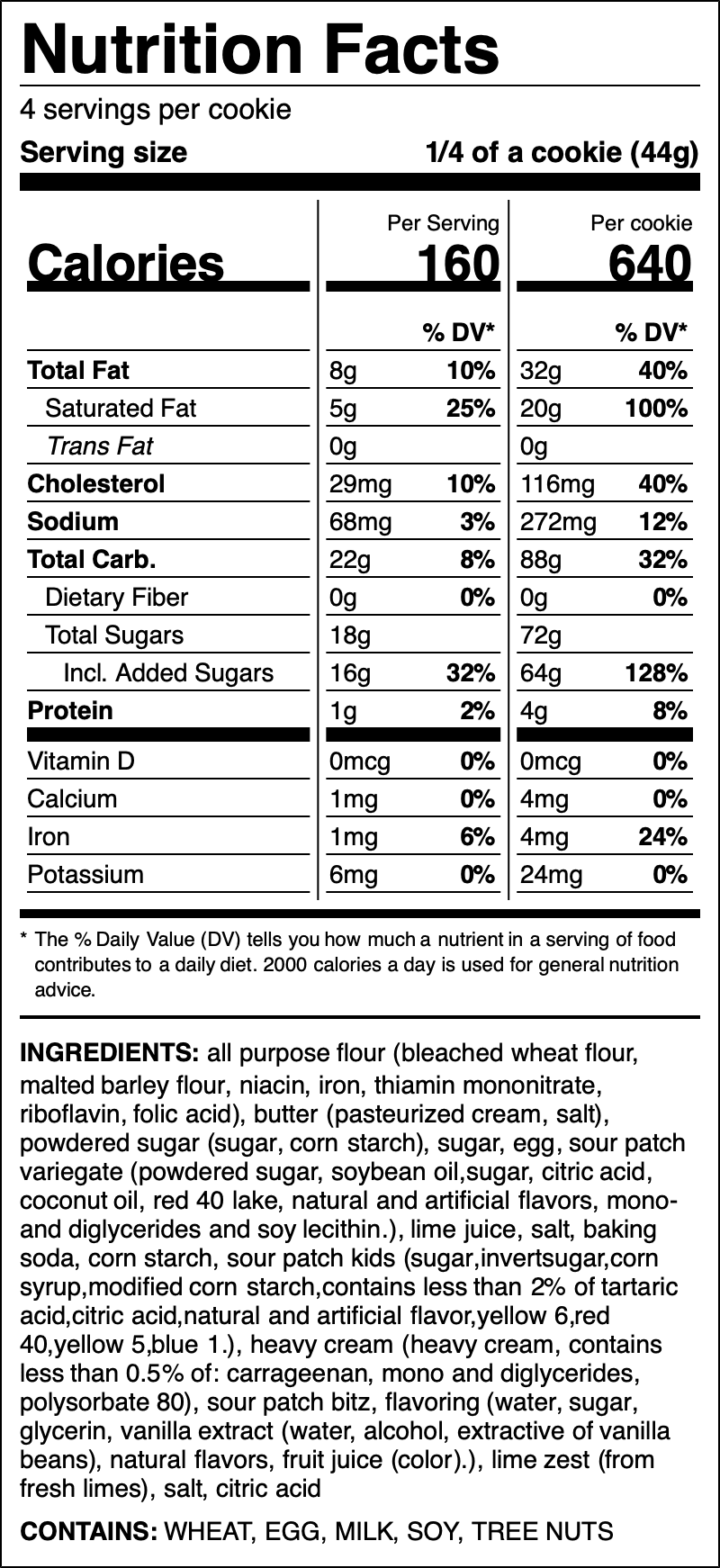 Nutrition label for Raspberry Lime ft. Sour Patch Kids