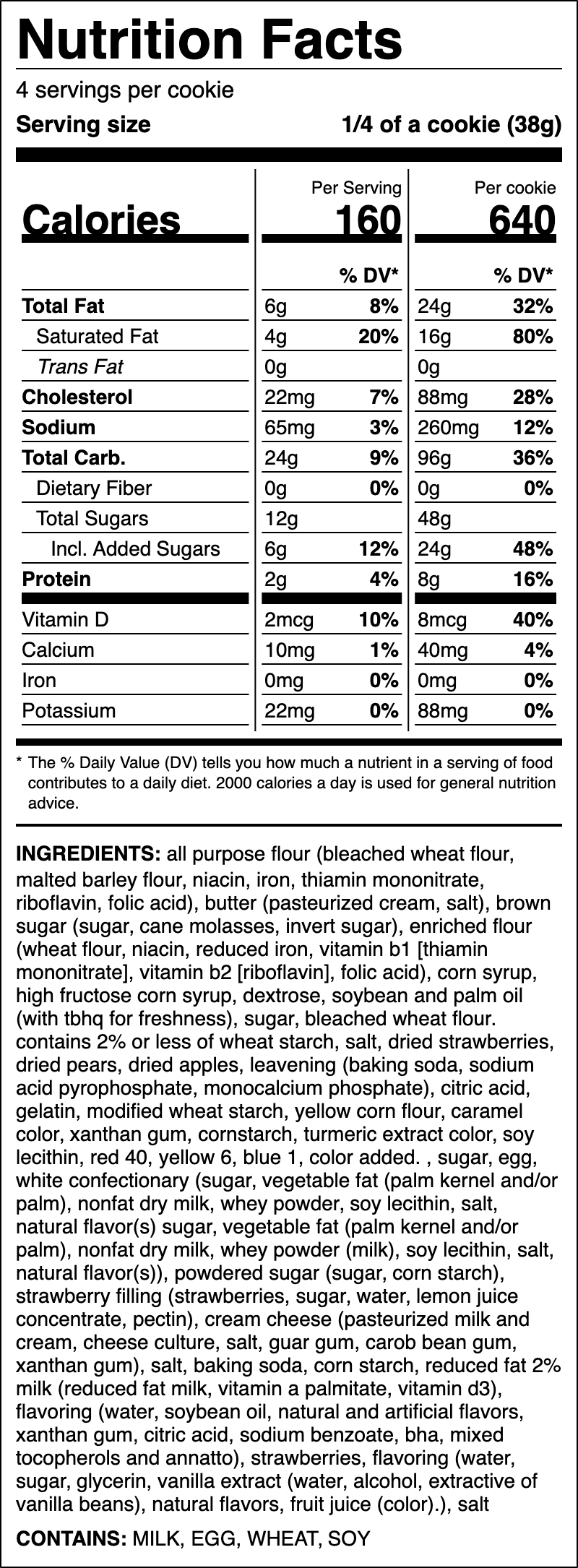 Nutrition label for Strawberry Crumb Cake