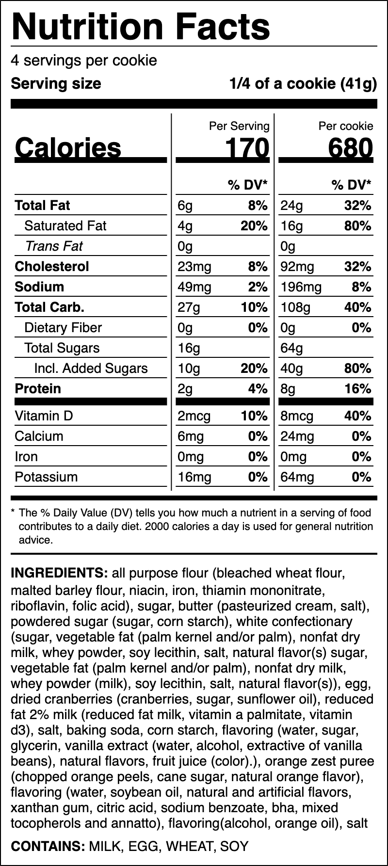 Nutrition label for Cranberry Crumb Cake