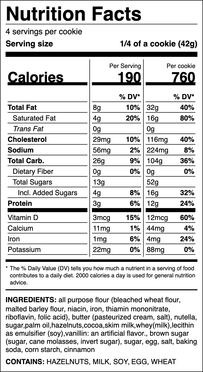 Nutrition label for Hazelnut Churro
