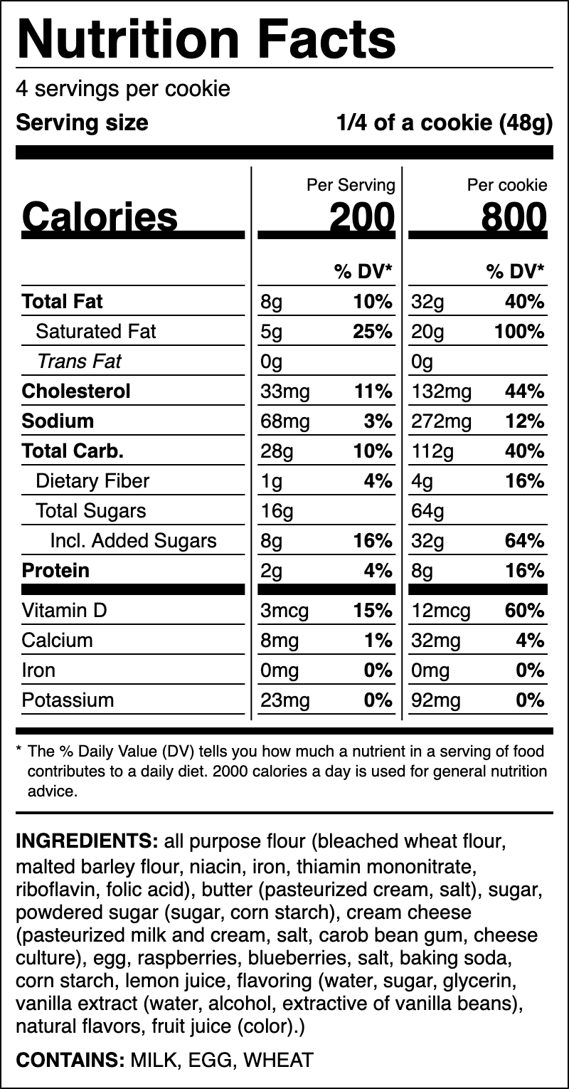 Nutrition label for Patriotic Fruit Pizza