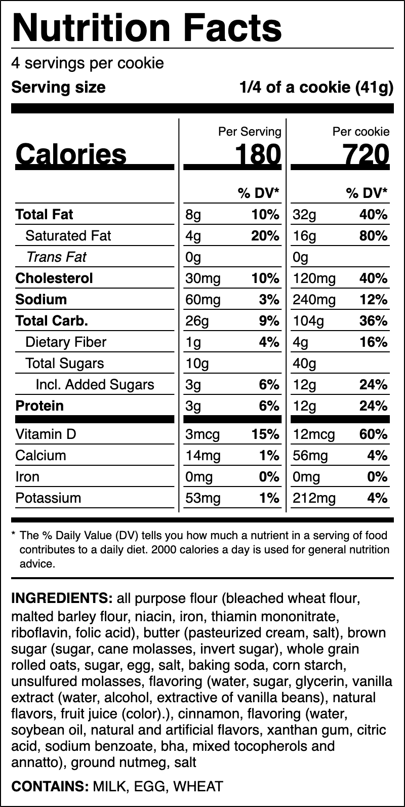 Nutrition label for Classic Oatmeal