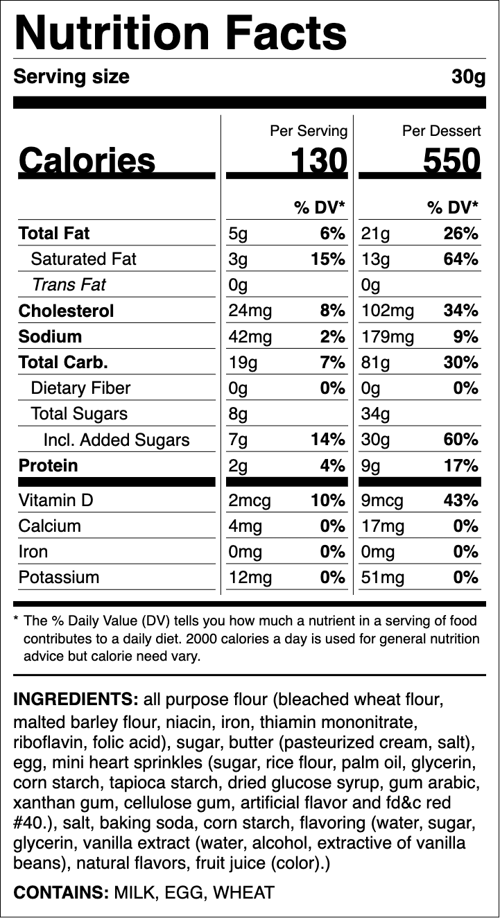 Nutrition label for Valentine Confetti
