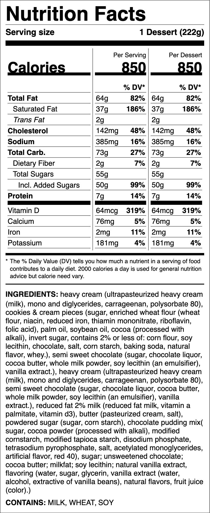 Nutrition label for French Silk Pie
