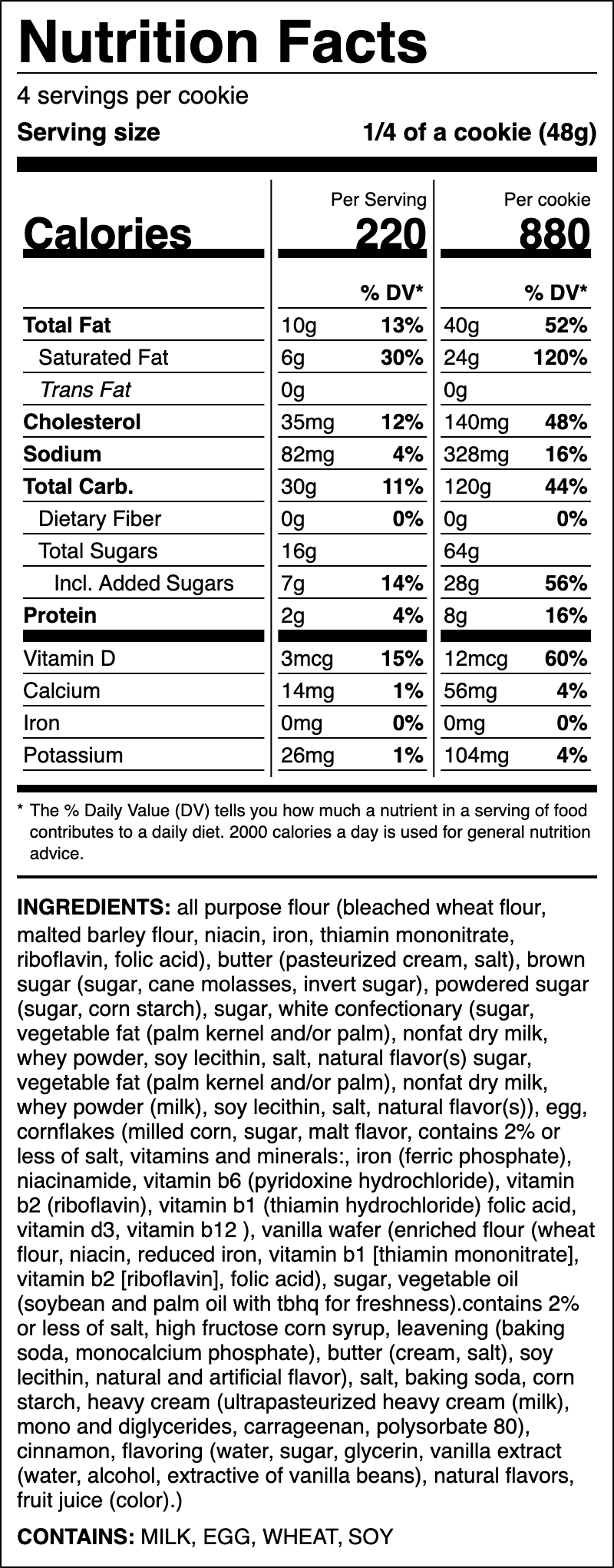Nutrition label for Fried Ice Cream