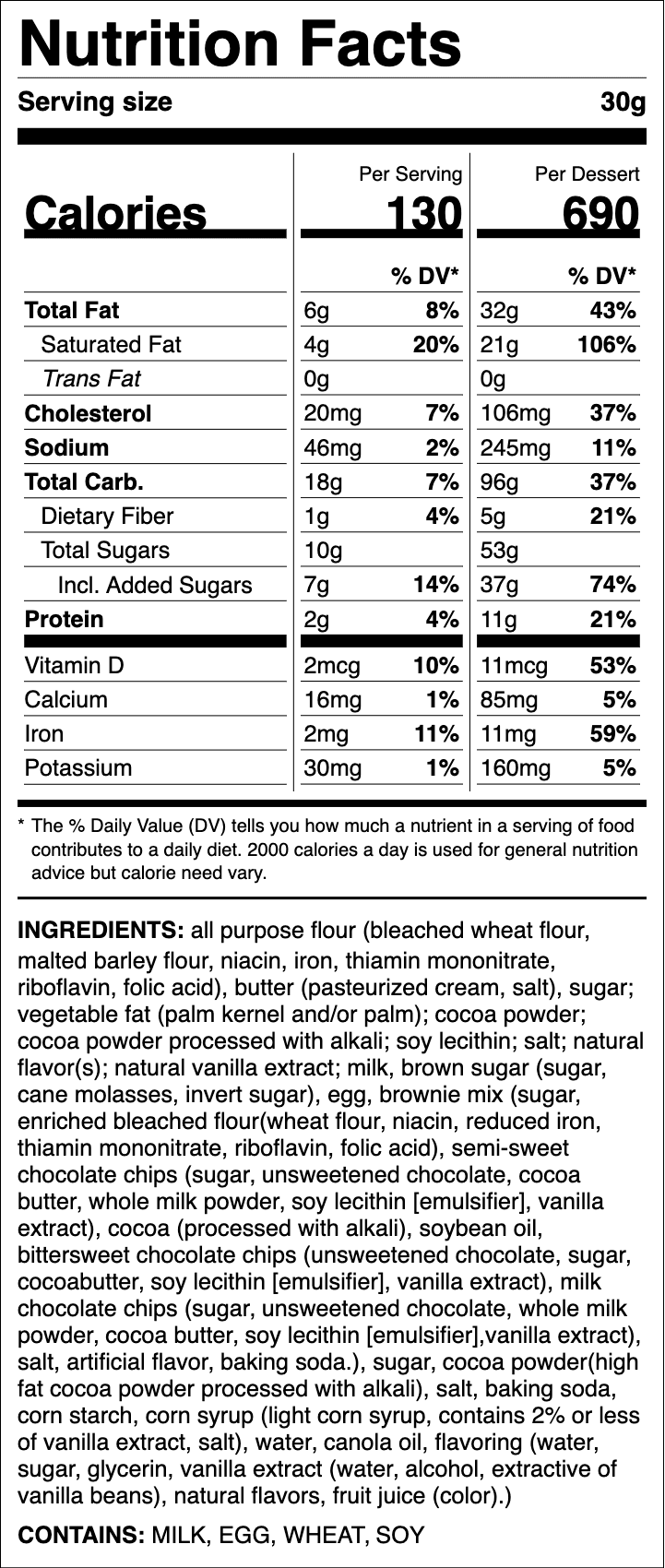 Nutrition label for Brownie Batter