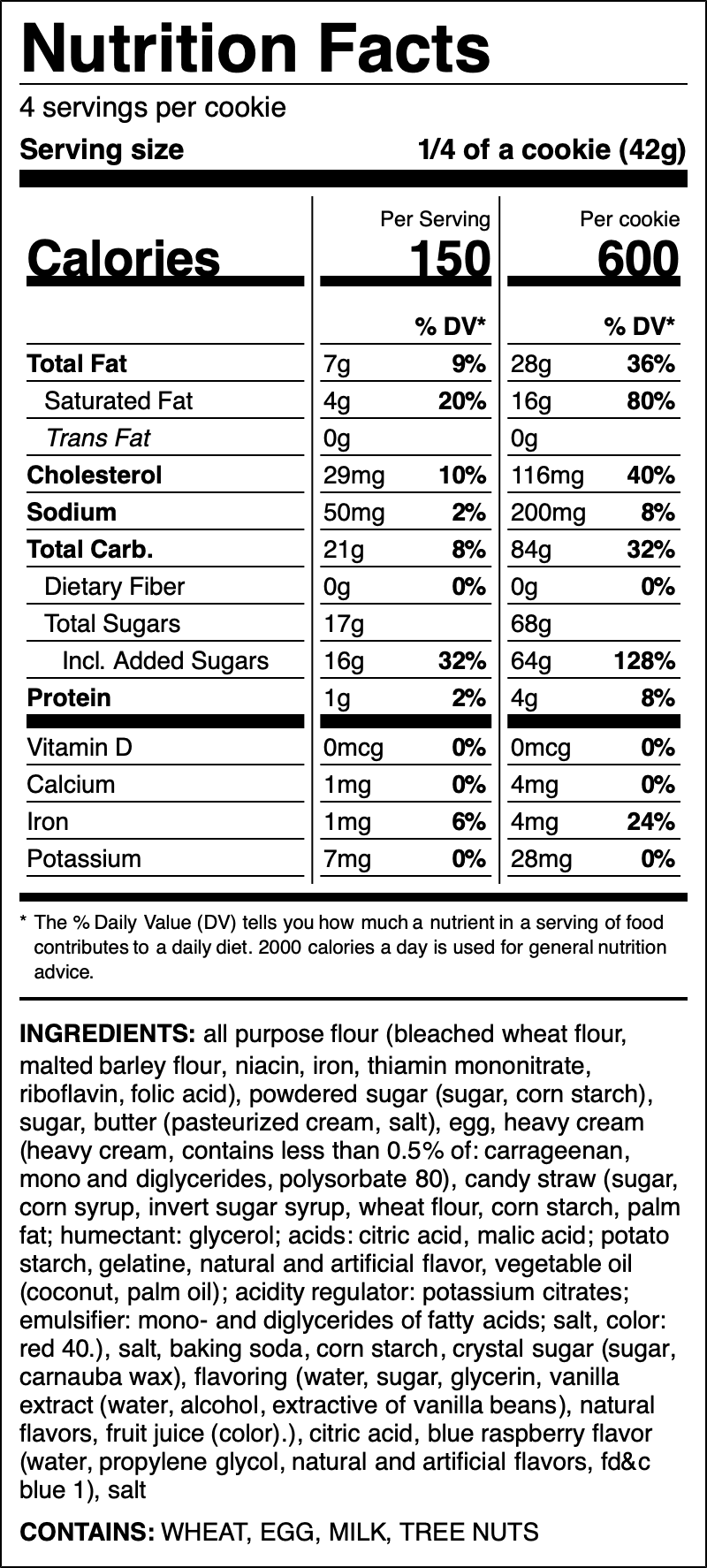 Nutrition label for Blue Raspberry ft. ICEE
