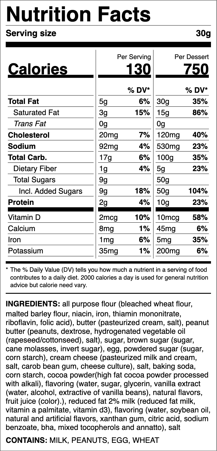 Nutrition label for Peanut Butter Blossom