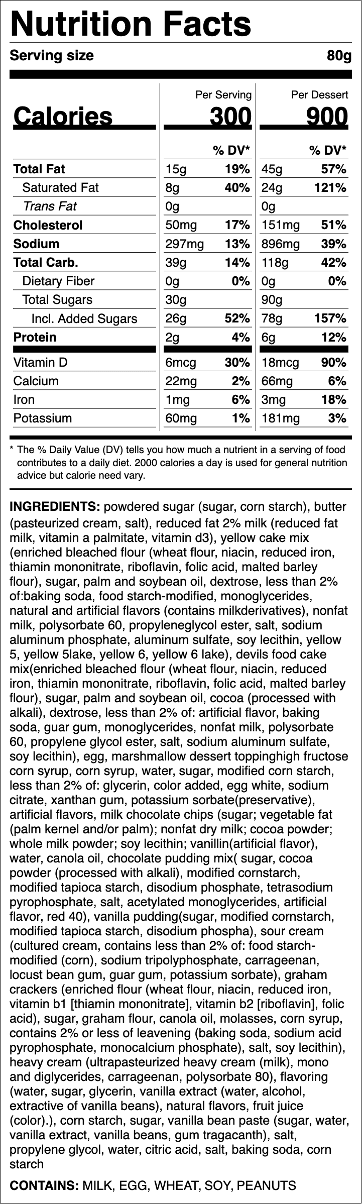 Nutrition label for S'mores Cake