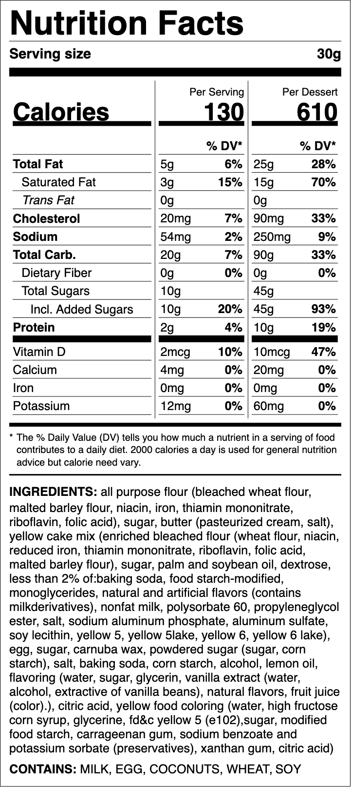 Nutrition label for Lemon Crinkle