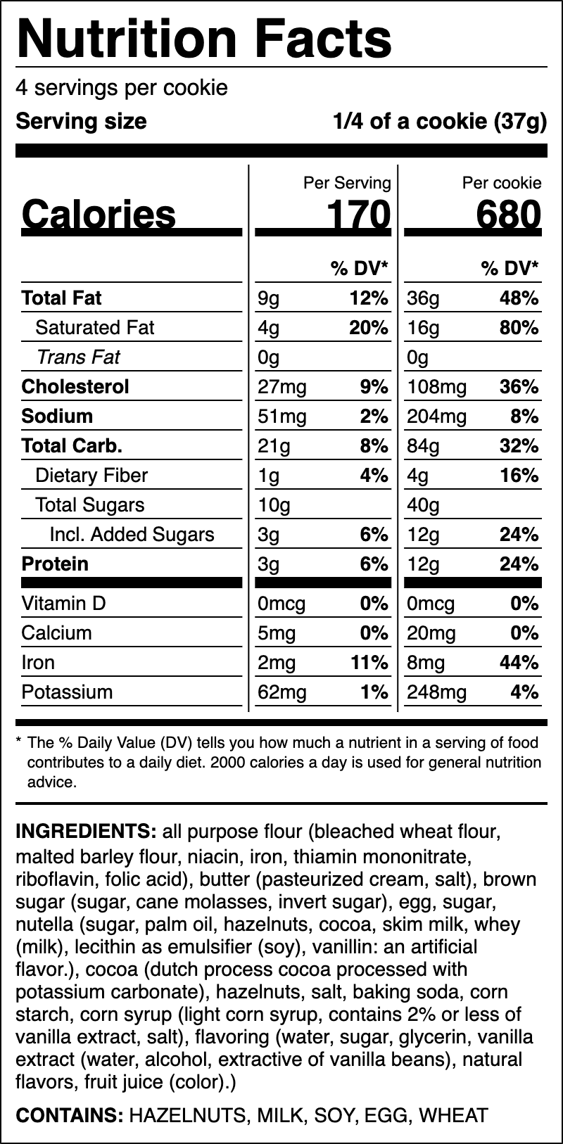 Nutrition label for Hazelnut Mudslide