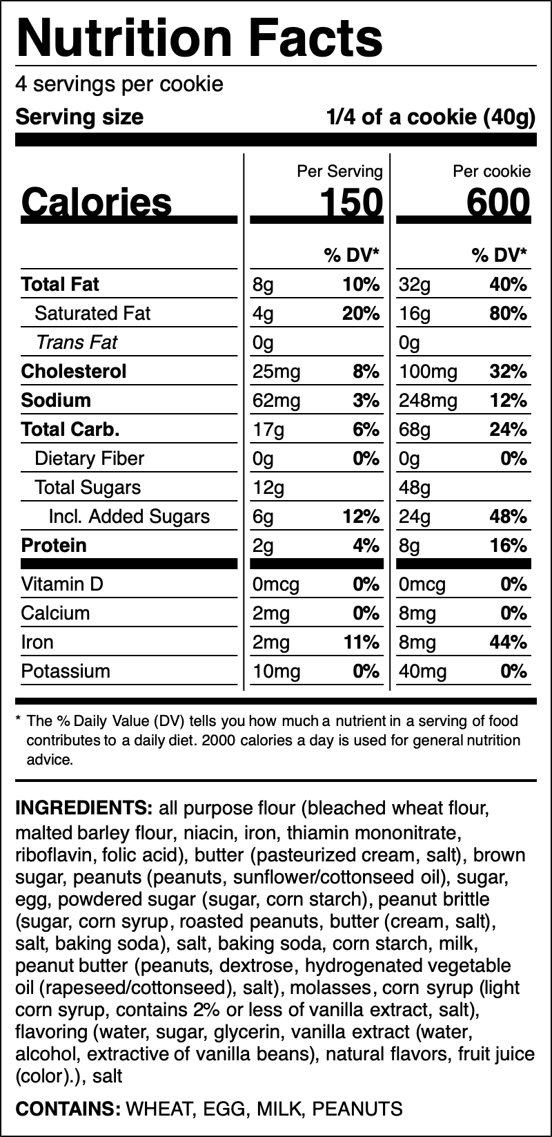 Nutrition label for Peanut Butter Brittle