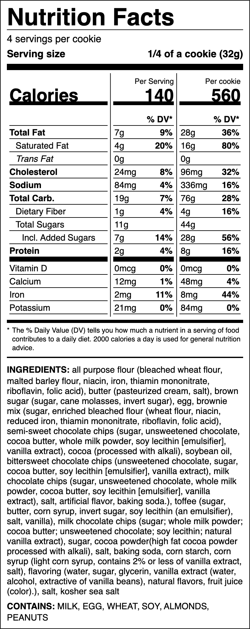 Nutrition label for Chocolate Sea Salt Toffee