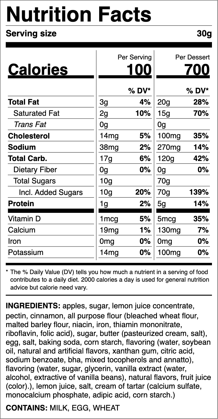 Nutrition label for Apple Pie Cookie