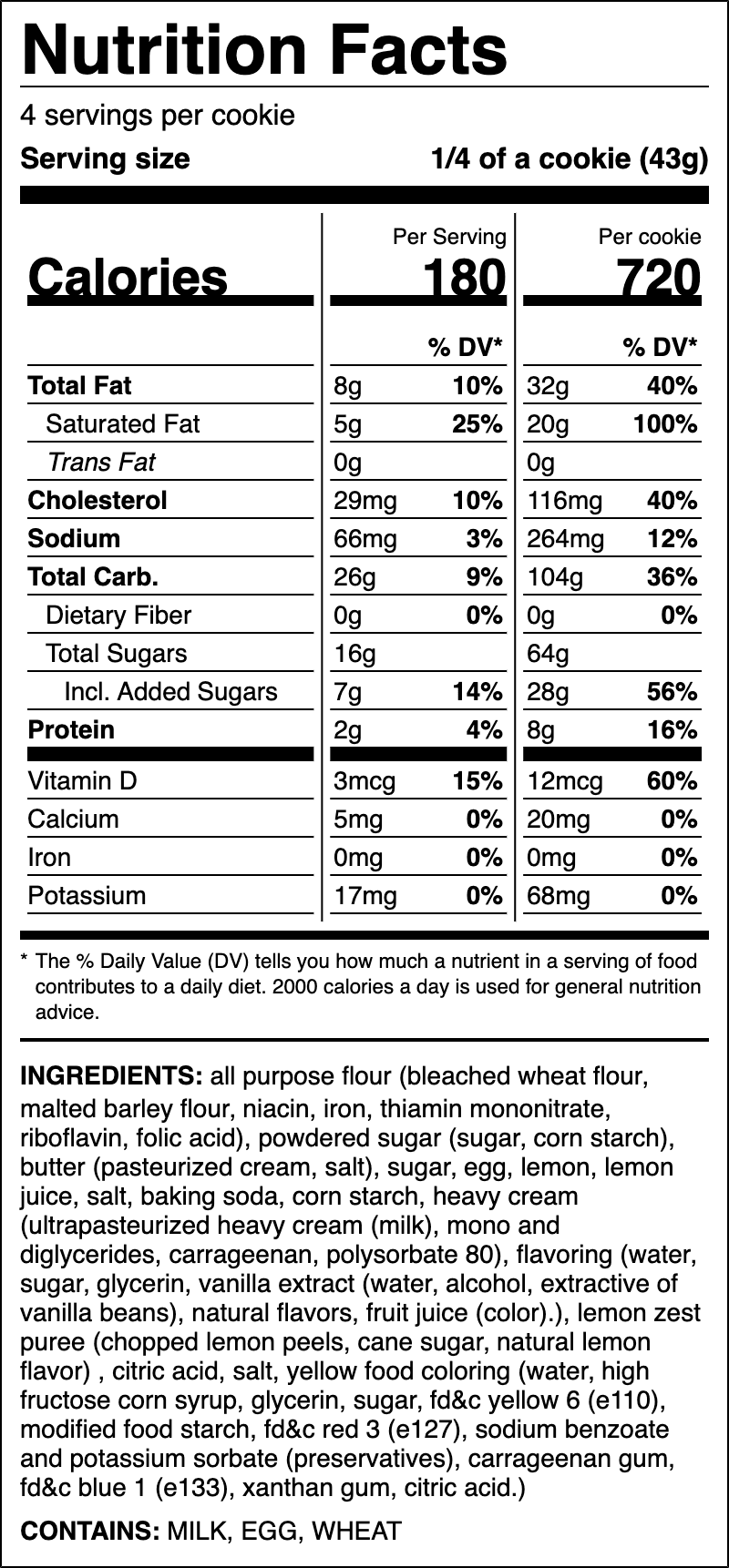 Nutrition label for Lemonade
