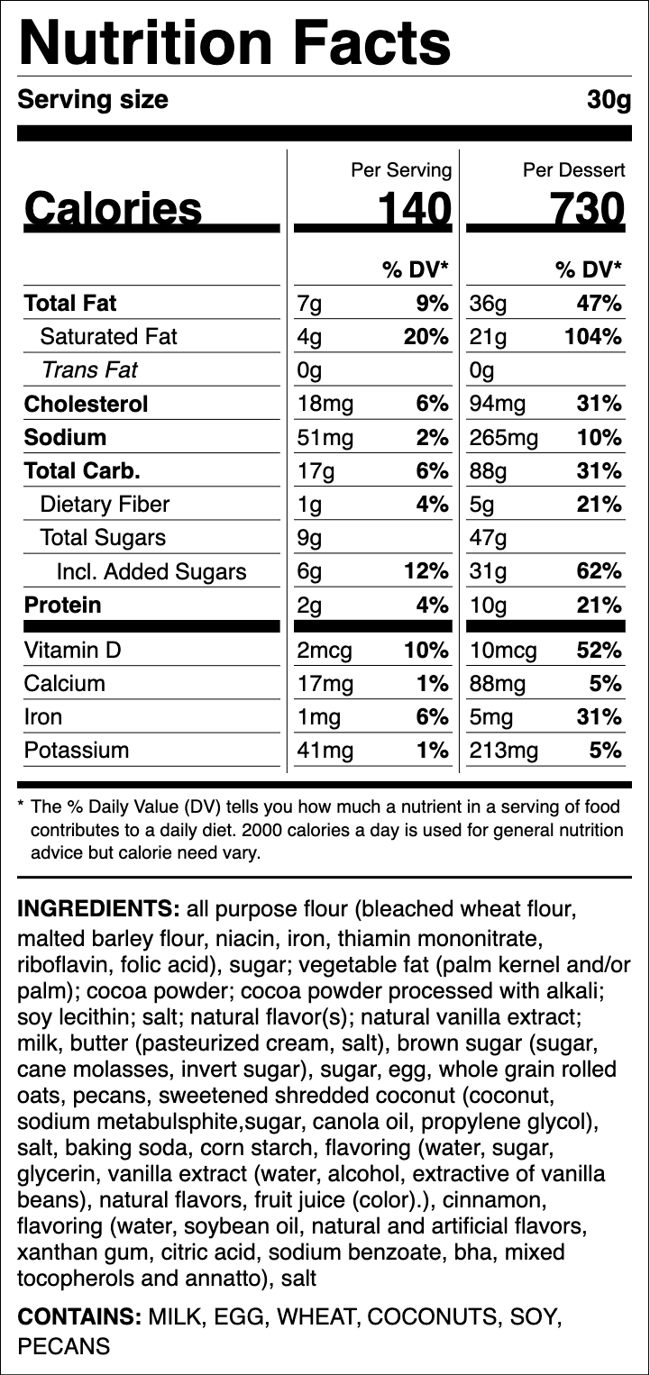 Nutrition label for Cowboy Cookie