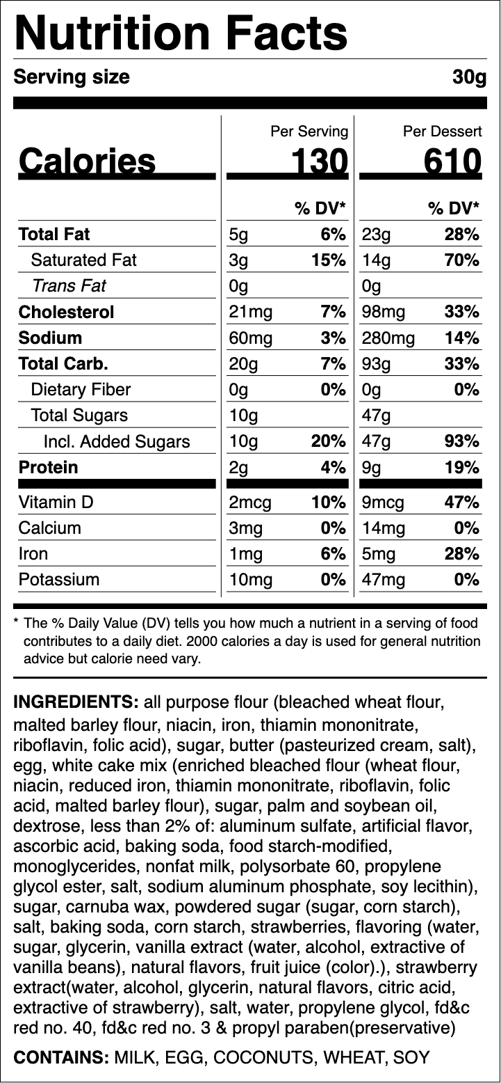 Nutrition label for Strawberry Crinkle