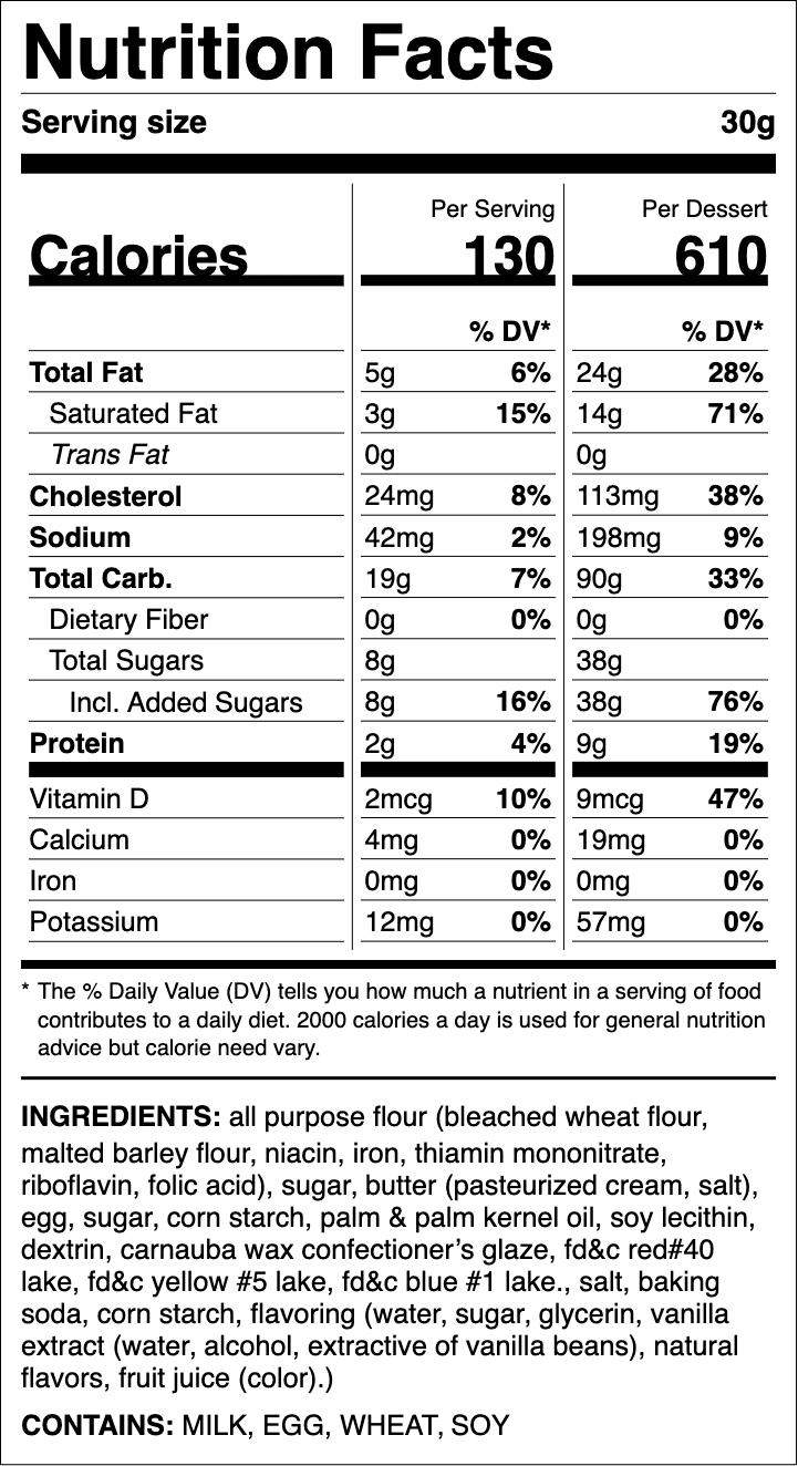 Nutrition label for Holiday Confetti