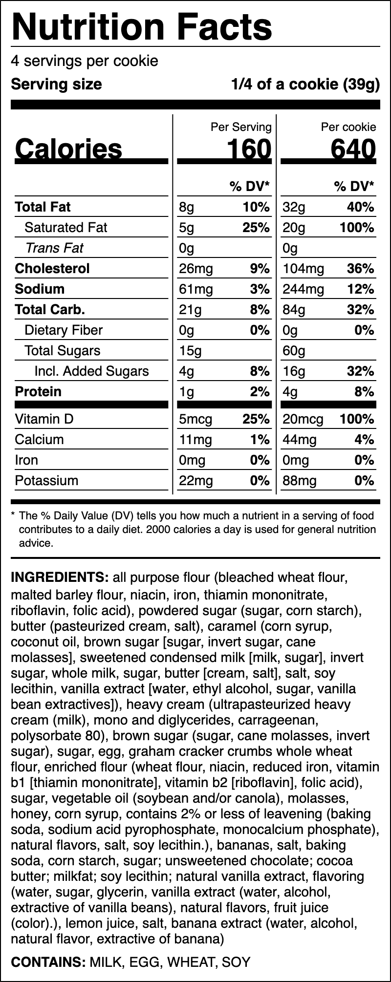 Nutrition label for Banoffee Pie