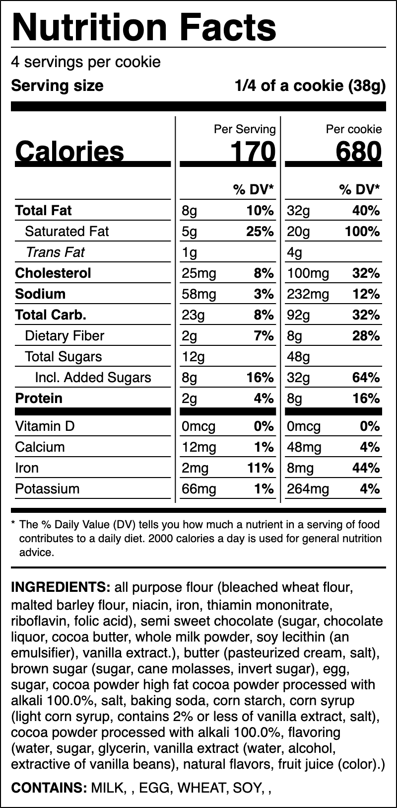Nutrition label for Dark Dream