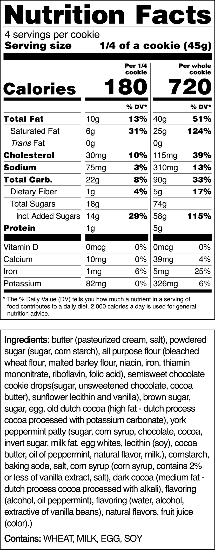 Nutrition label for Chocolate Mint ft. YORK