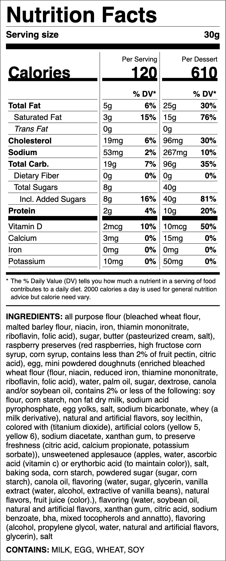 Nutrition label for Raspberry Doughnut
